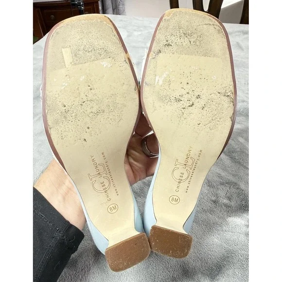 Chinese Laundry Jove Shoes Womens Size 8 Blue Mule Heels Lace Bow Open Toe - Picture 10 of 14